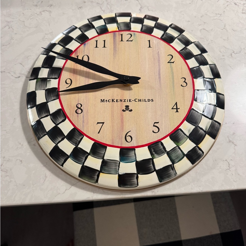 MacKenzie-Childs Checkered Wall Clock with Red Accent